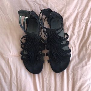 Black fringe sandals